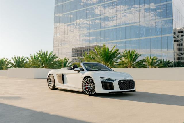 White Audi R8 Spyder convertible rental in Los Angeles