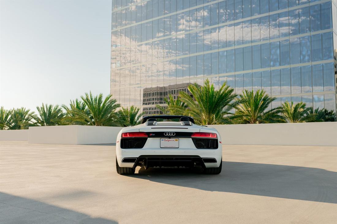 White Audi R8 Spyder convertible, rental photo 4 of 25