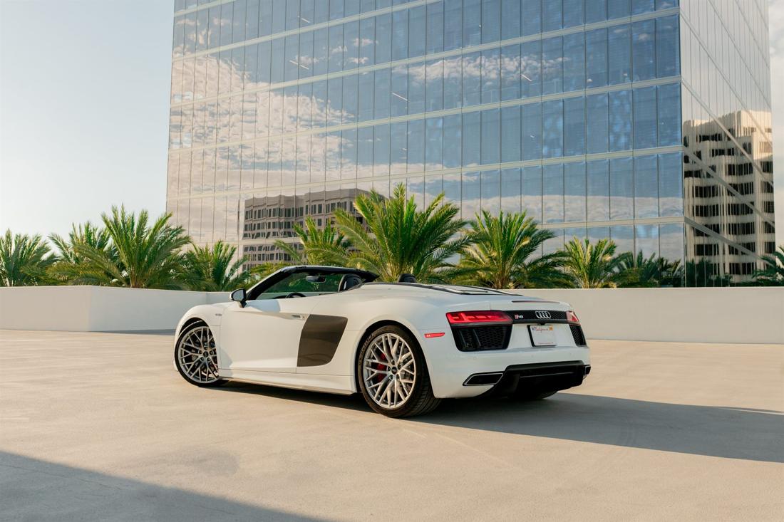 White Audi R8 Spyder convertible, rental photo 6 of 25