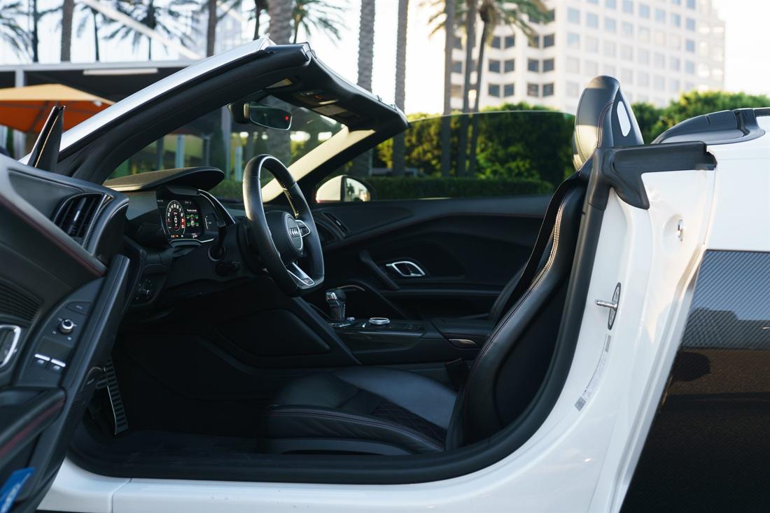 White Audi R8 Spyder convertible, rental photo 18 of 25