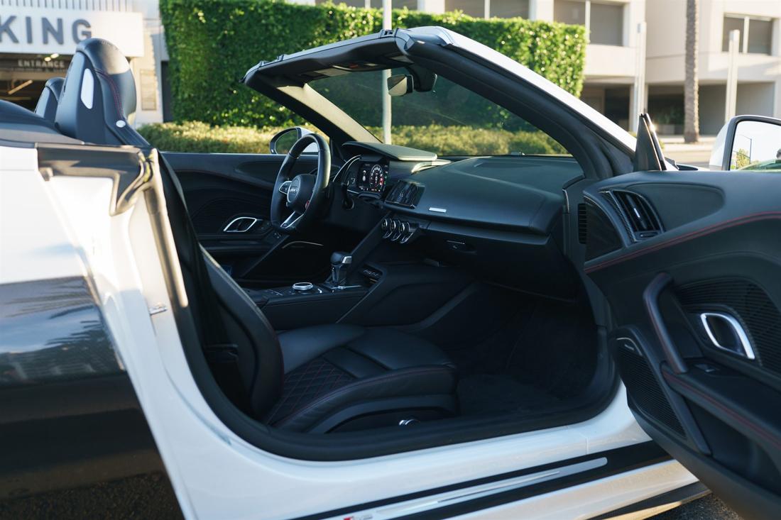 White Audi R8 Spyder convertible, rental photo 19 of 25