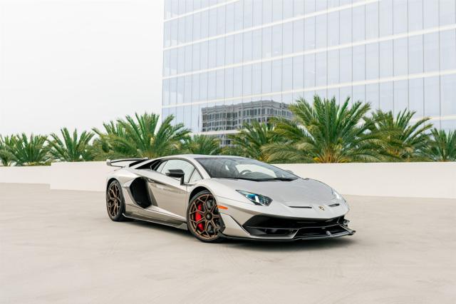 Grey Lamborghini Aventador SVJ rental in Los Angeles